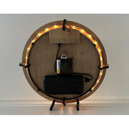 Li-Go 23688/DUB2 - LED часовник с регулируема яркост и сензор за движение LED/5V 20000 mAh + 1xAA Ø 32 cm дъб/глухарче