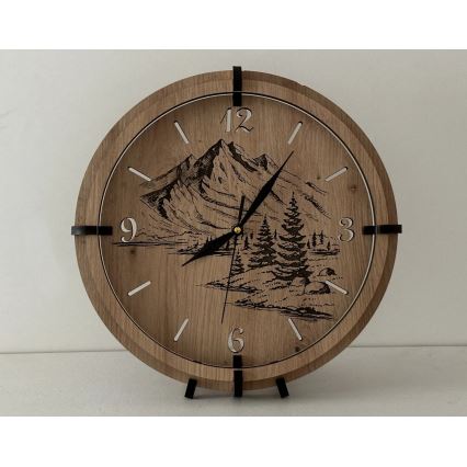 Li-Go 23697/DUB/BAT2 - LED часовник с димираща функция и сензор за движение LED/10W/5V 20000 mAh + 1xAA Ø 32 cm дъб/планини