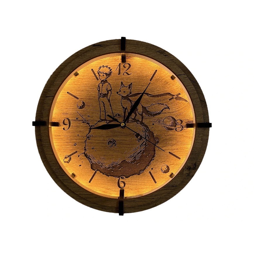 Li-Go 23712/DUB/BAT2 - LED часовник с регулируема яркост и сензор за движение LED/10W/5V 20000 mAh + 1xAA pr. 32 cm дъб/Малкият принц