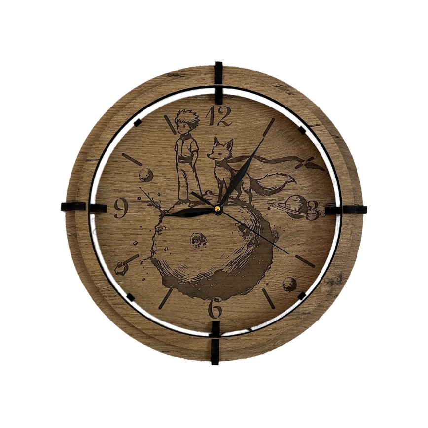 Li-Go 23712/DUB/BAT2 - LED часовник с регулируема яркост и сензор за движение LED/10W/5V 20000 mAh + 1xAA pr. 32 cm дъб/Малкият принц