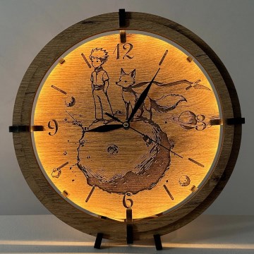 Li-Go 23712/DUB/BAT2 - LED часовник с регулируема яркост и сензор за движение LED/10W/5V 20000 mAh + 1xAA pr. 32 cm дъб/Малкият принц