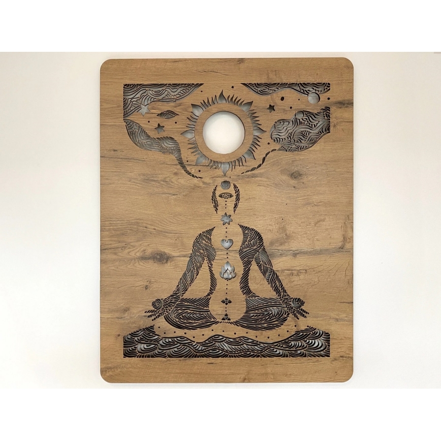 Li-Go 4421/A/4 - LED димируема стенна декорация LED/10W/5V 30000 mAh 70x90 cm дъб/чакри