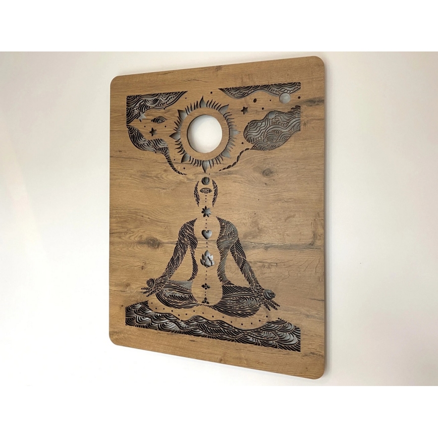 Li-Go 4421/A/4 - LED димируема стенна декорация LED/10W/5V 30000 mAh 70x90 cm дъб/чакри