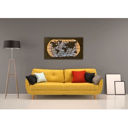 Li-Go 4868/DUB2 - LED стенна декорация с възможност за димиране LED/24W/230V 110x60 cm дъб/Карта на света — паралели