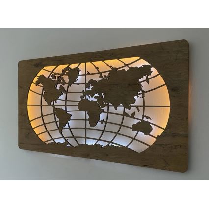 Li-Go 4868/DUB2 - LED стенна декорация с възможност за димиране LED/24W/230V 110x60 cm дъб/Карта на света — паралели