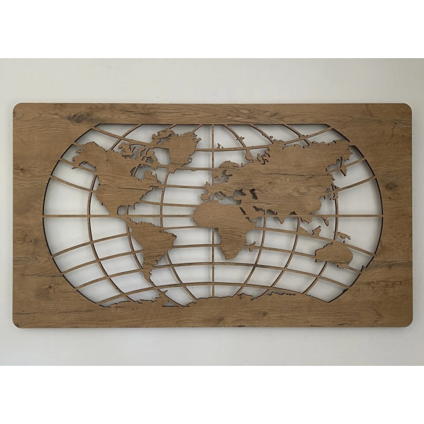 Li-Go 4868/DUB2 - LED стенна декорация с възможност за димиране LED/24W/230V 110x60 cm дъб/Карта на света — паралели