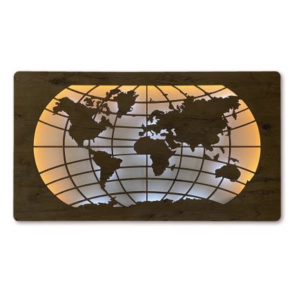 Li-Go 4868/DUB2 - LED стенна декорация с възможност за димиране LED/24W/230V 110x60 cm дъб/Карта на света — паралели