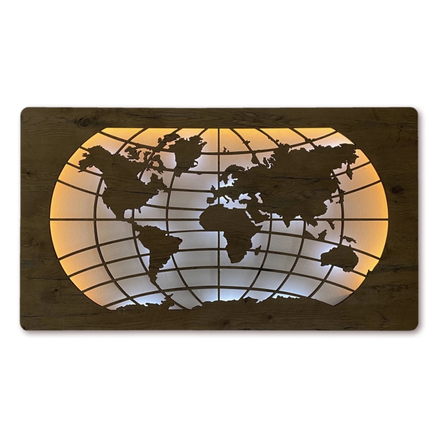 Li-Go 4868/DUB2 - LED стенна декорация с възможност за димиране LED/24W/230V 110x60 cm дъб/Карта на света — паралели