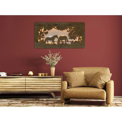 Li-Go 5012/B/4 - Димируема LED стенна декорация LED/10W/5V 30000 mAh 120x60 cm дъб/коне + дистанционно управление