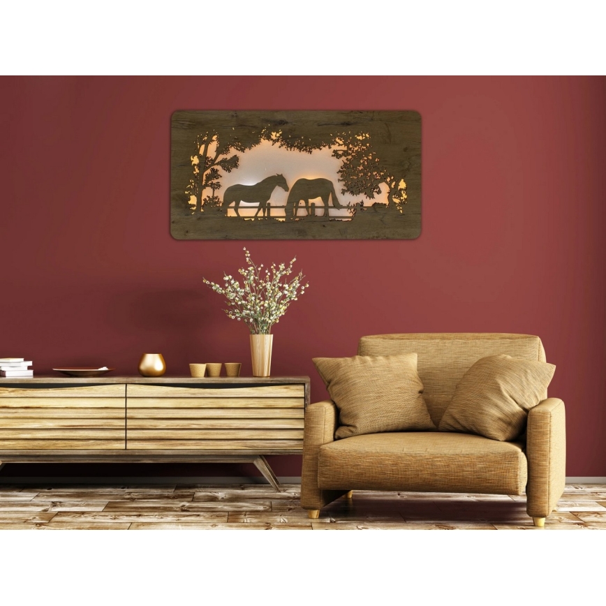 Li-Go 5012/B/4 - Димируема LED стенна декорация LED/10W/5V 30000 mAh 120x60 cm дъб/коне + дистанционно управление