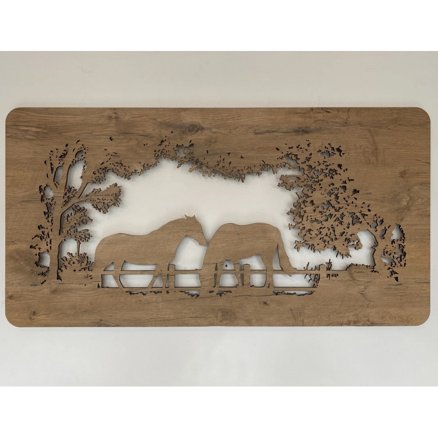 Li-Go 5012/B/4 - Димируема LED стенна декорация LED/10W/5V 30000 mAh 120x60 cm дъб/коне + дистанционно управление