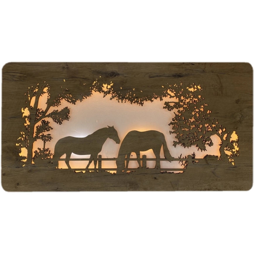 Li-Go 5012/B/4 - Димируема LED стенна декорация LED/10W/5V 30000 mAh 120x60 cm дъб/коне + дистанционно управление