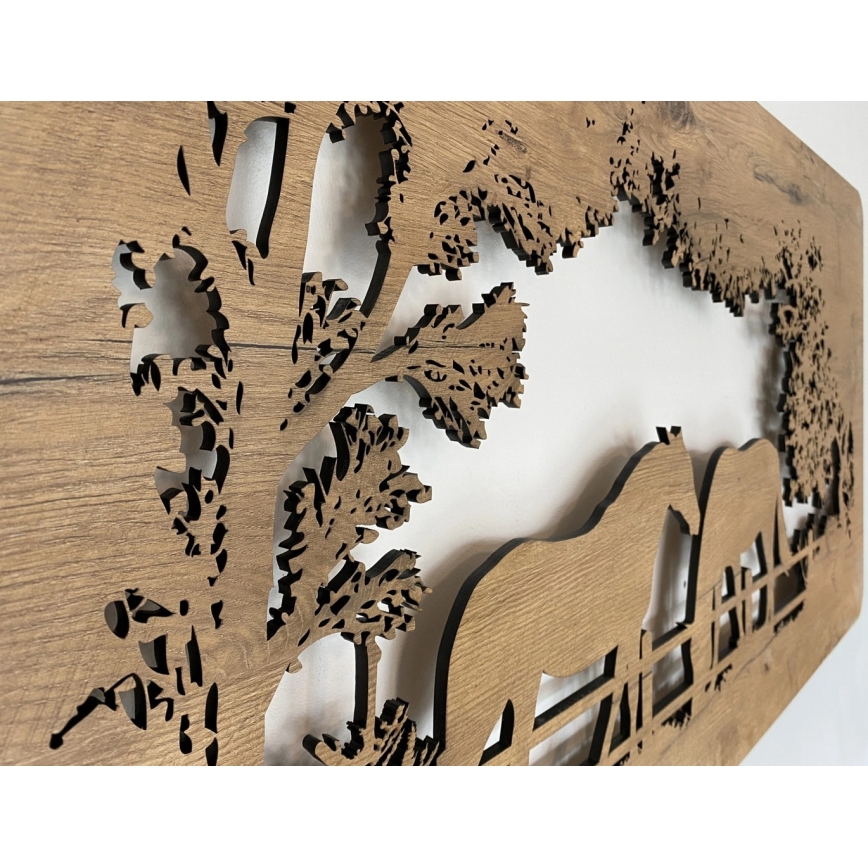 Li-Go 5012/B/4 - Димируема LED стенна декорация LED/10W/5V 30000 mAh 120x60 cm дъб/коне + дистанционно управление