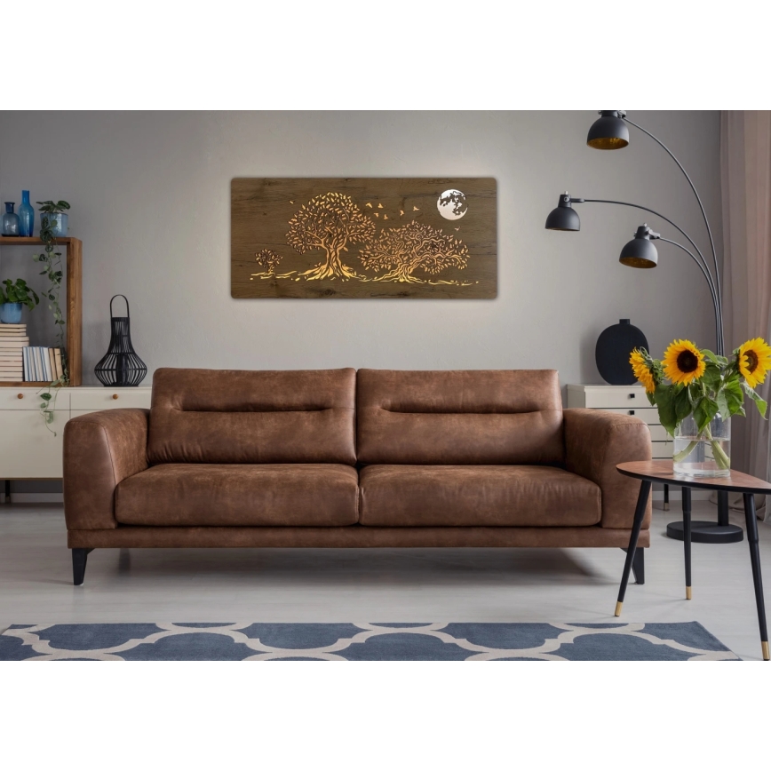 Li-Go 5042/DUB2 - димируема LED стенна декорация LED/24W/230V 110x50 см дъб/Три дъба и луна