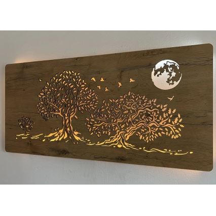Li-Go 5042/DUB2 - димируема LED стенна декорация LED/24W/230V 110x50 см дъб/Три дъба и луна