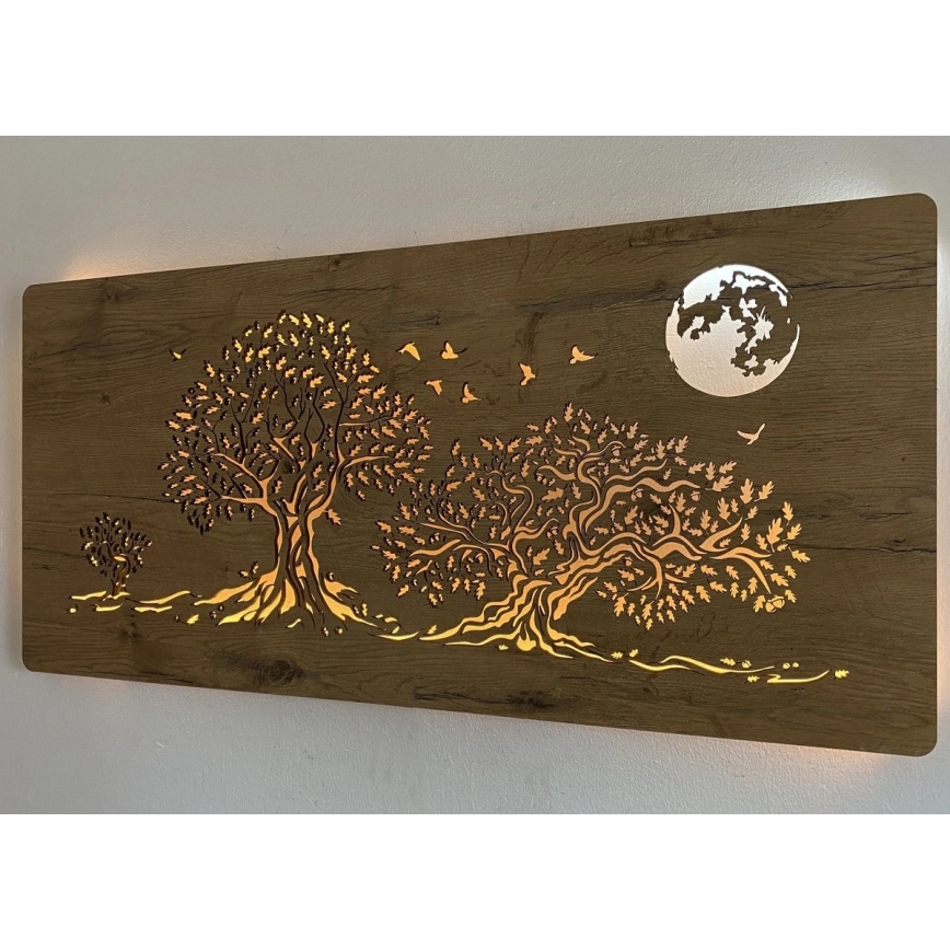 Li-Go 5042/DUB2 - димируема LED стенна декорация LED/24W/230V 110x50 см дъб/Три дъба и луна