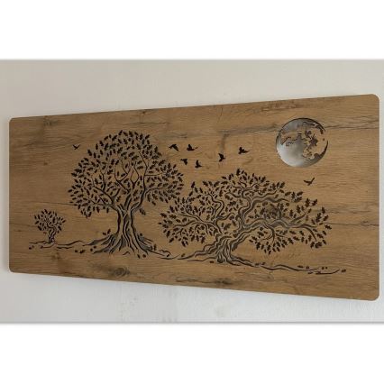 Li-Go 5042/DUB2 - димируема LED стенна декорация LED/24W/230V 110x50 см дъб/Три дъба и луна