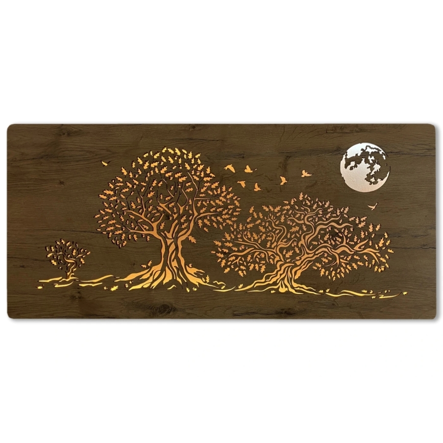 Li-Go 5042/DUB2 - димируема LED стенна декорация LED/24W/230V 110x50 см дъб/Три дъба и луна