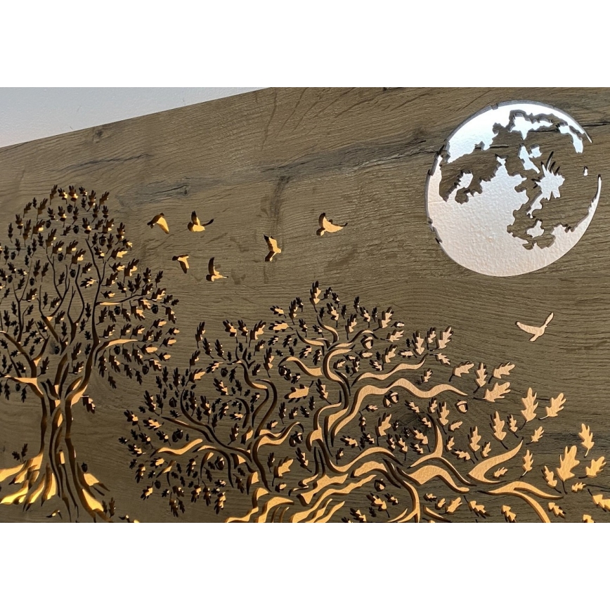 Li-Go 5042/DUB2 - димируема LED стенна декорация LED/24W/230V 110x50 см дъб/Три дъба и луна