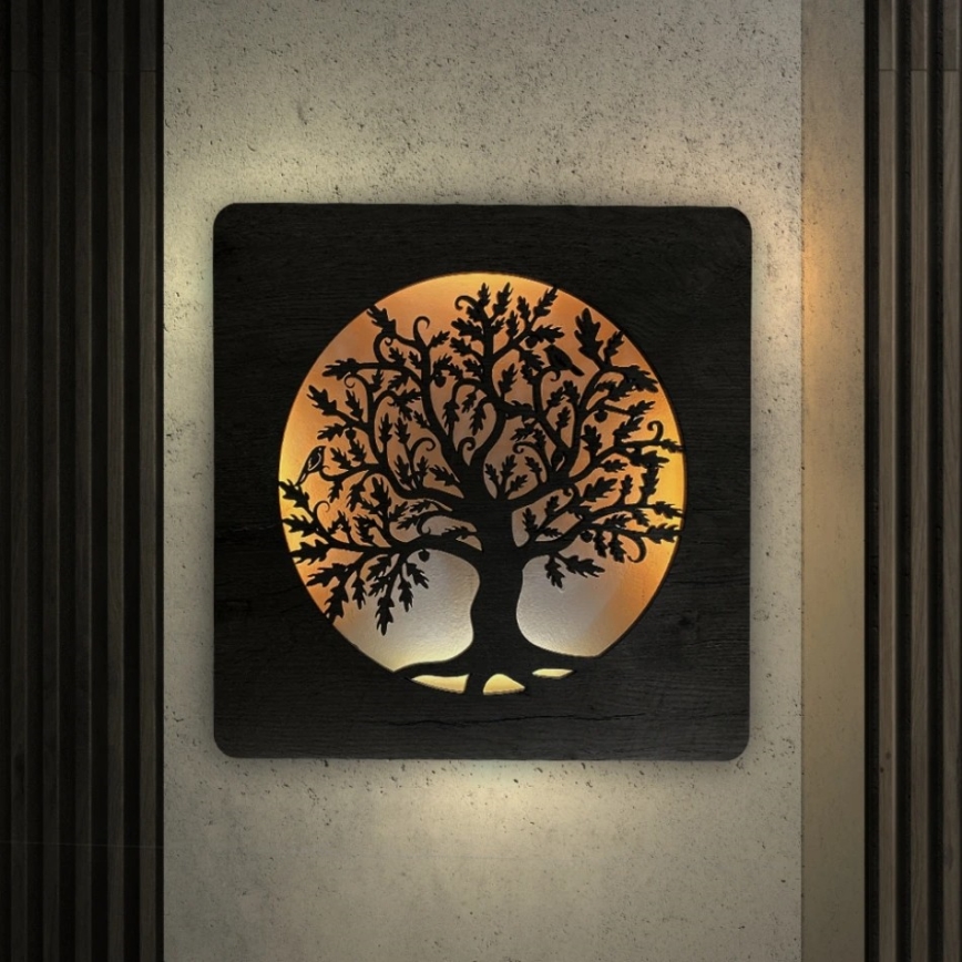 Li-Go 5275/DUB2 - Димируема LED стенна декорация LED/10W/5V 20000 mAh 42x42 cm дъб/Дъб в кръг + дистанционно управление