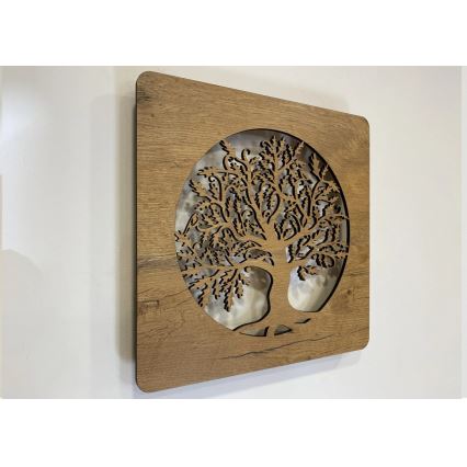 Li-Go 5275/DUB2 - Димируема LED стенна декорация LED/10W/5V 20000 mAh 42x42 cm дъб/Дъб в кръг + дистанционно управление