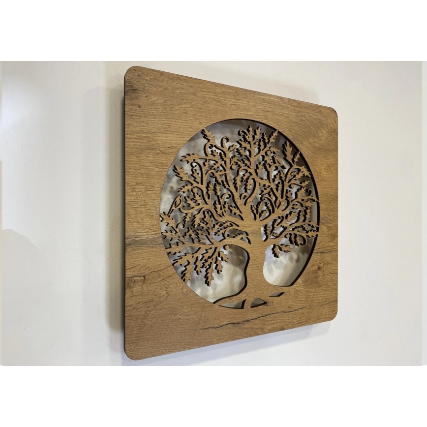 Li-Go 5275/DUB2 - Димируема LED стенна декорация LED/10W/5V 20000 mAh 42x42 cm дъб/Дъб в кръг + дистанционно управление