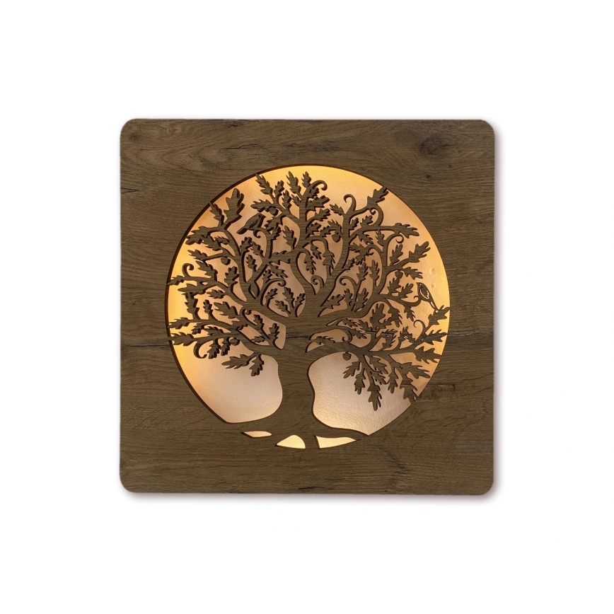 Li-Go 5275/DUB2 - Димируема LED стенна декорация LED/10W/5V 20000 mAh 42x42 cm дъб/Дъб в кръг + дистанционно управление