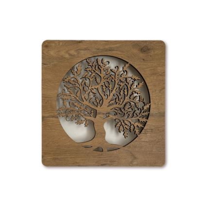 Li-Go 5275/DUB2 - Димируема LED стенна декорация LED/10W/5V 20000 mAh 42x42 cm дъб/Дъб в кръг + дистанционно управление