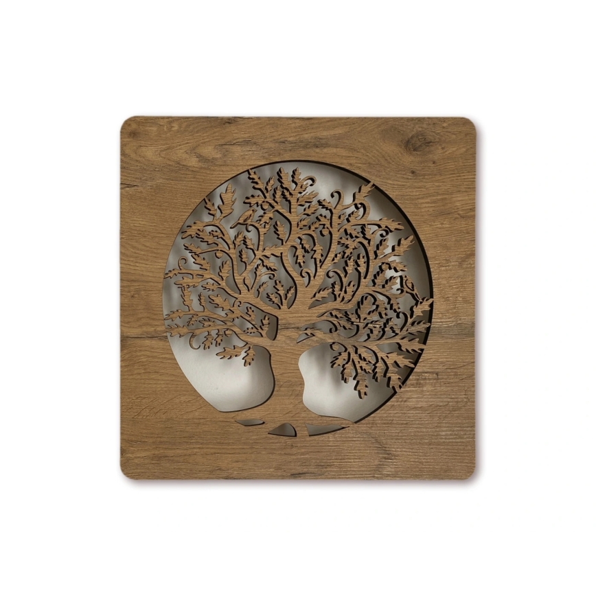 Li-Go 5275/DUB2 - Димируема LED стенна декорация LED/10W/5V 20000 mAh 42x42 cm дъб/Дъб в кръг + дистанционно управление