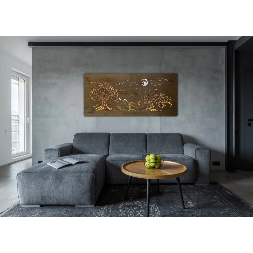 Li-Go 5478/DUB2 - LED Димируема стенна декорация LED/24W/230V 130x60 cm дъб/Четири дъба и луна