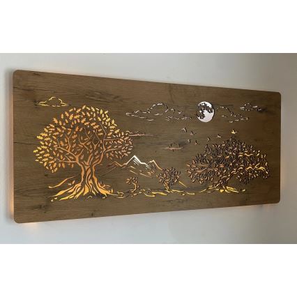 Li-Go 5478/DUB2 - LED Димируема стенна декорация LED/24W/230V 130x60 cm дъб/Четири дъба и луна