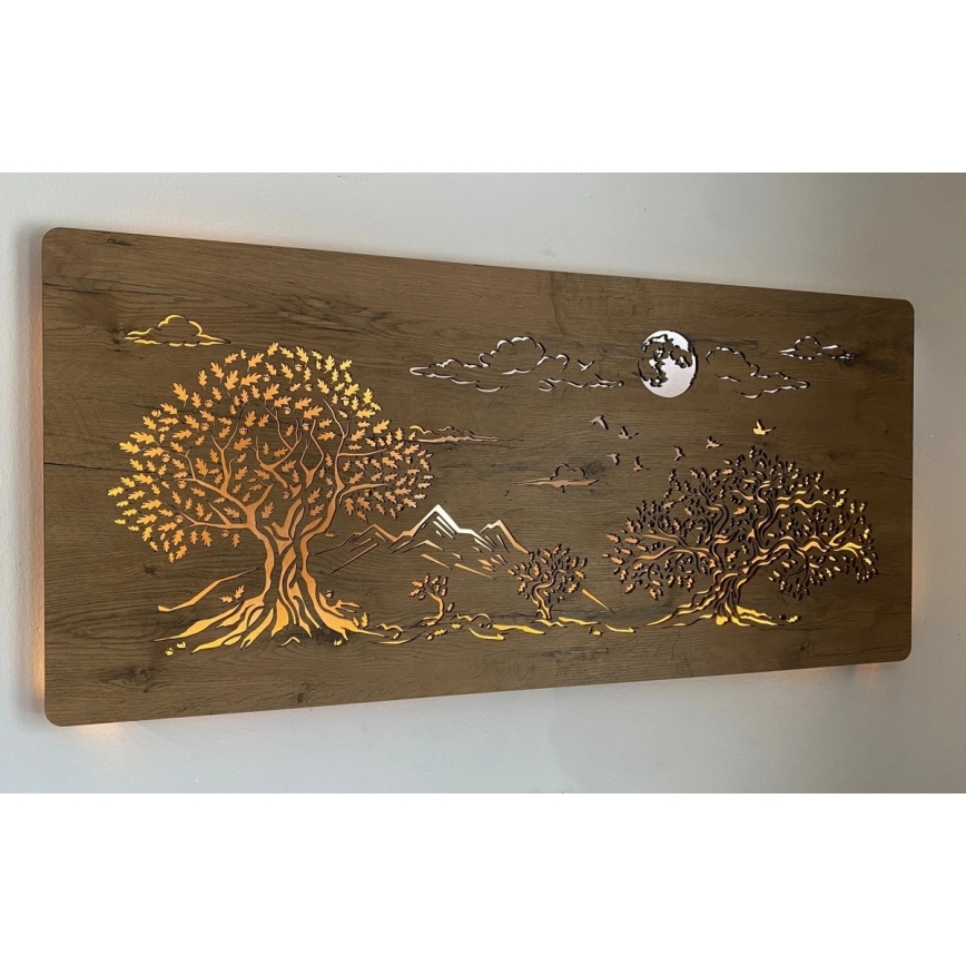 Li-Go 5478/DUB2 - LED Димируема стенна декорация LED/24W/230V 130x60 cm дъб/Четири дъба и луна