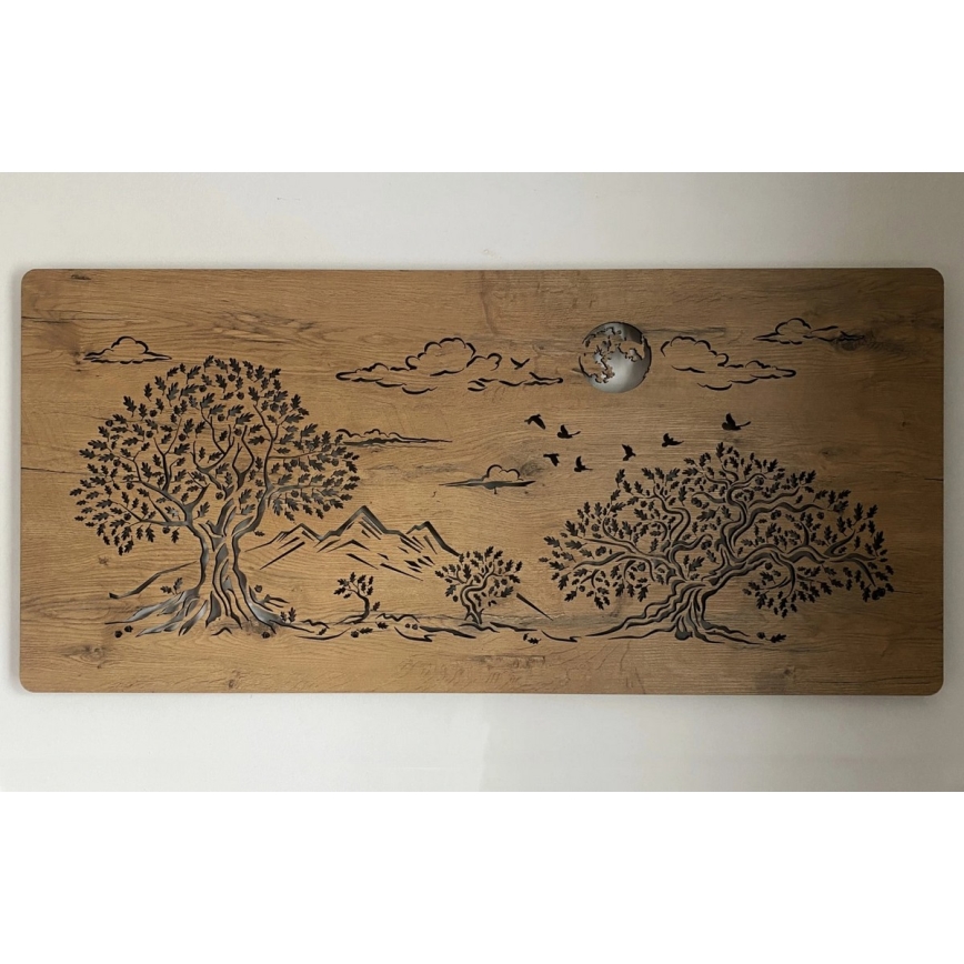 Li-Go 5478/DUB2 - LED Димируема стенна декорация LED/24W/230V 130x60 cm дъб/Четири дъба и луна