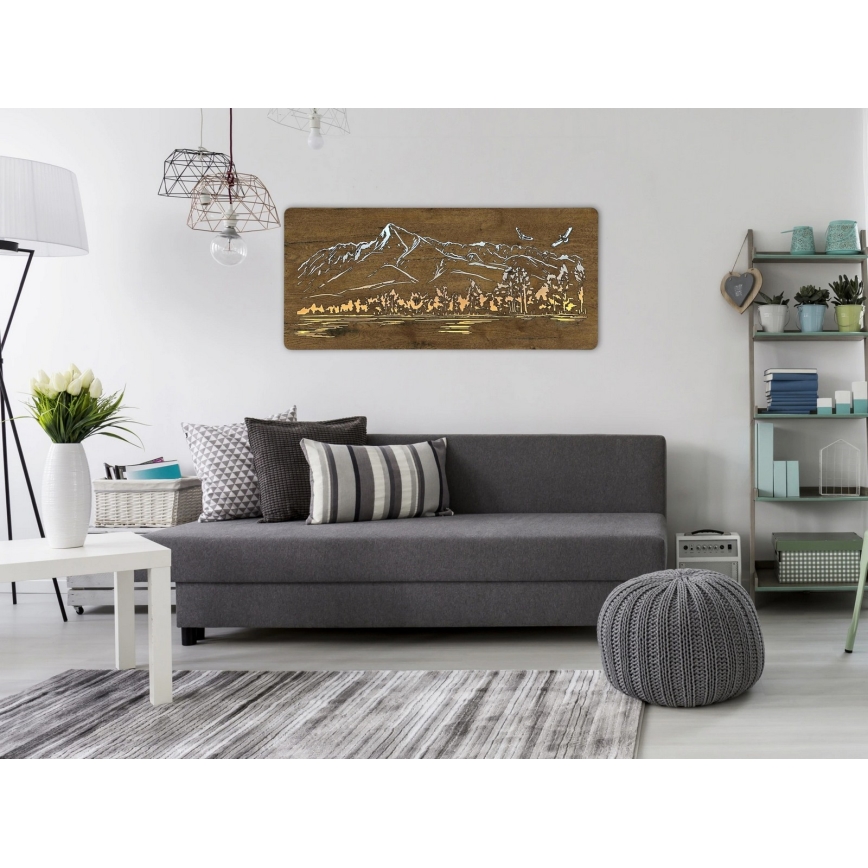 Li-Go 5589/A/DUB2 - LED димируема стенна декорация LED/10W/5V 30000 mAh 110x50 cm дъб/планини с птици