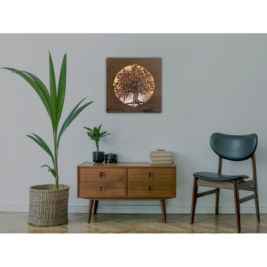 Li-Go 5652/DUB2 - LED часовник с регулируема яркост LED/10W/5V 20000 mAh 42x42 cm дъб/дъб в кръг + дистанционно управление