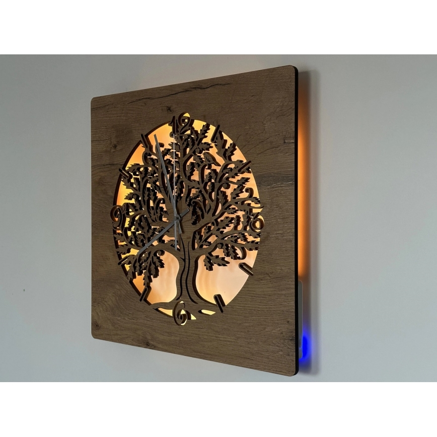 Li-Go 5652/DUB2 - LED часовник с регулируема яркост LED/10W/5V 20000 mAh 42x42 cm дъб/дъб в кръг + дистанционно управление