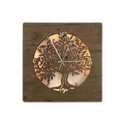 Li-Go 5652/DUB2 - LED часовник с регулируема яркост LED/10W/5V 20000 mAh 42x42 cm дъб/дъб в кръг + дистанционно управление