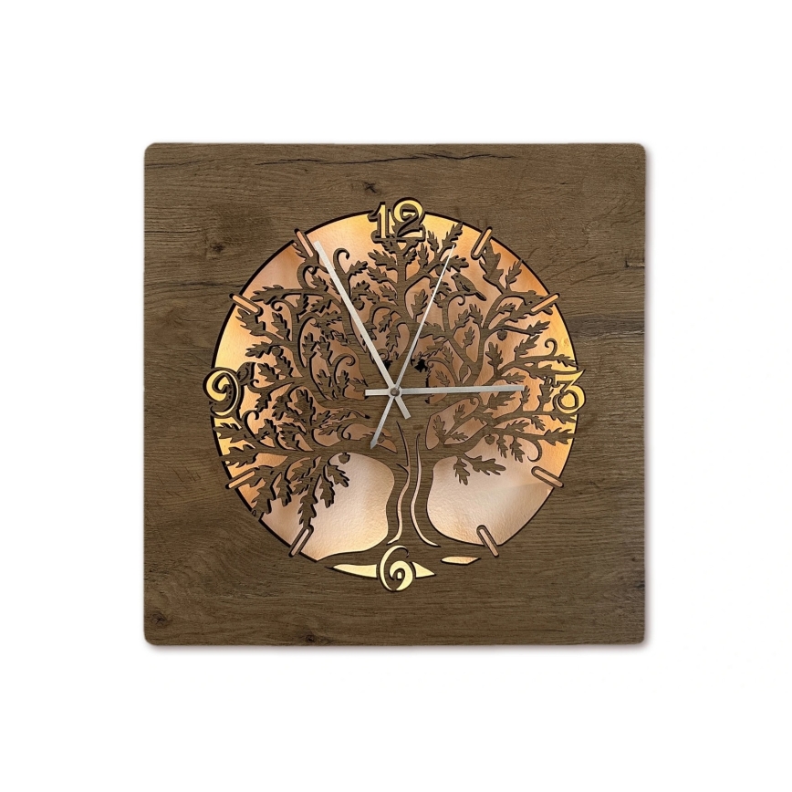 Li-Go 5652/DUB2 - LED часовник с регулируема яркост LED/10W/5V 20000 mAh 42x42 cm дъб/дъб в кръг + дистанционно управление