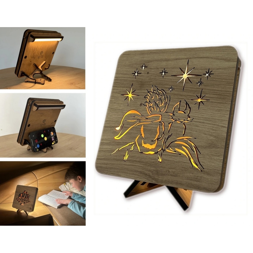 Li-Go 5788/DUB2 - LED настолна декорация LED/12W/230V 19x19 см дъб/Малкият принц