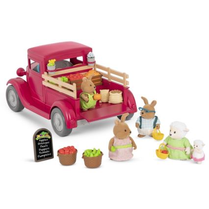 Li'l Woodzeez - Комплект играчки фермерски камион с щанд за храна 3xAAA
