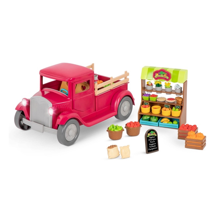 Li'l Woodzeez - Комплект играчки фермерски камион с щанд за храна 3xAAA
