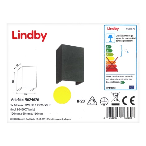 Lindby - LED Аплик ALBIN 1xG9/3W/230V