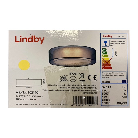 Lindby - LED Димируем плафон AMON 3xLED/12W/230V