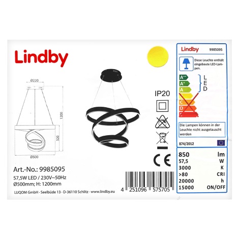Lindby - LED Пендел OLADA LED/57,5W/230V