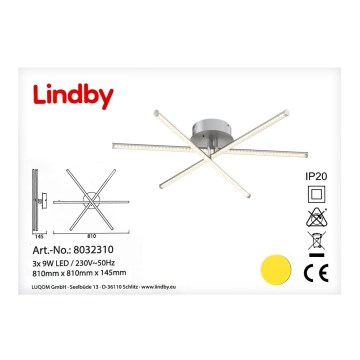 Lindby - LED RGB Димируем плафон LANSSON 3xLED/9W/230V + дистанционно
