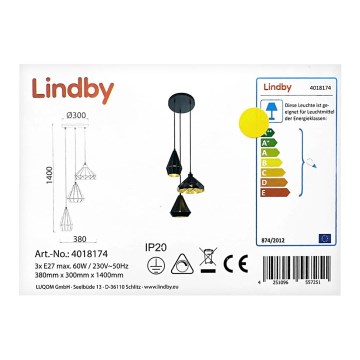 Lindby - Пендел 3xE27/60W/230V