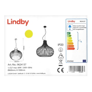 Lindby - Пендел FRANCES 1xE27/60W/230V