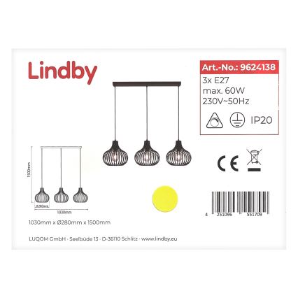 Lindby - Пендел FRANCES 3xE27/60W/230V