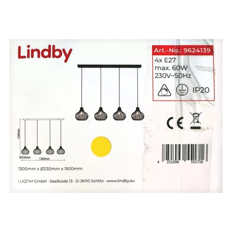 Lindby - Пендел FRANCES 4xE27/60W/230V