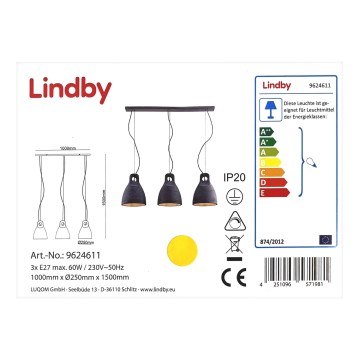 Lindby - Пендел IBU 3xE27/60W/230V